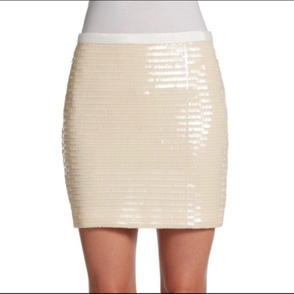 Anthro Greylin NYE Bling Ivory Sequined Mini Skirt - Picture 2 of 6